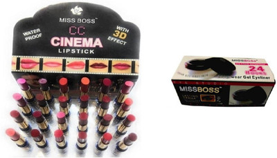 Miss Boss gel eyeliner with brush 6.0 gm and long lasting cinema lipstick (pack of 24) combo(Set of 2)
Miss Boss gel eyeliner with brush 6.0 gm and long lasting cinema lipstick (pack of 24) combo(Set of 2)