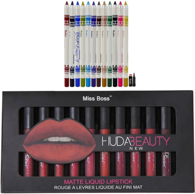 Miss Boss Huda 12 pcs matte longlasting lipstick tray and mn perfect eye/lip liner (set of 12) pencils (multicolor) combo(Set of 2)
Miss Boss Huda 12 pcs matte longlasting lipstick tray and mn perfect eye/lip liner (set of 12) pencils (multicolor) combo(Set of 2)