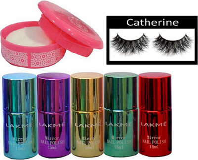 catherine Eyelashes, Mirror nail Paint (Pack of 5), Nail paint Remover(Set of 7)