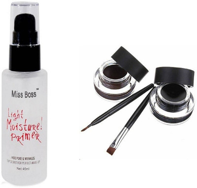 Miss Boss gel eyeliner with brush 6.0 gm and kb matte Long lasting Primer- 45 ml combo(Set of 2) 
Miss Boss gel eyeliner with brush 6.0 gm and kb matte Long lasting Primer- 45 ml combo(Set of 2)