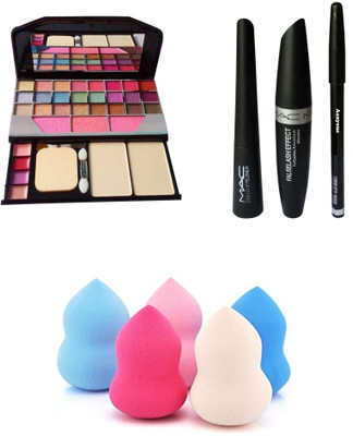 Aaxyone Eye Liner & scara & Eye Brow Pencil (3in1) TYA keup Kit & 5 Piece Blender Puff(Set of 3)