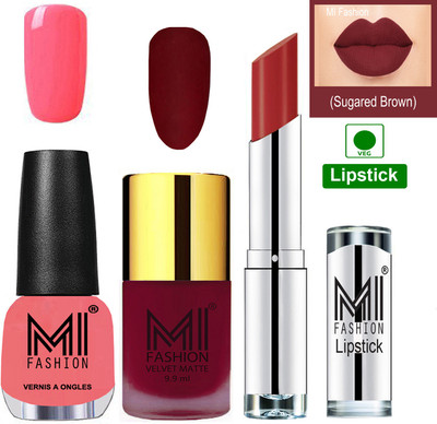 MI FASHION Premium Quality Super Saver Nail Polish and Lipstick Combo - Mauve Matte Nail Polish,Pink Mania Shine Nail Polish and Brown Sugar Lipstick(Set of 3)
MI FASHION Premium Quality Super Saver Nail Polish and Lipstick Combo - Mauve Matte Nail Polish,Pink Mania Shine Nail Polish and Brown Sugar Lipstick(Set of 3)