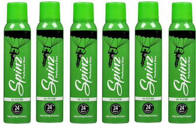 Spinz Hi-Flyer Deodorant Body Spray 150ml Each (Pack of 6) Deodorant Spray - For Women(900 ml, Pack of 6)
Spinz Hi-Flyer Deodorant Body Spray 150ml Each (Pack of 6) Deodorant Spray - For Women(900 ml, Pack of 6)