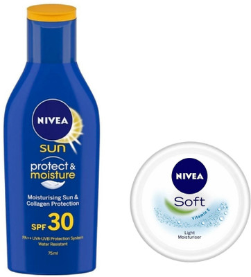 Nivea Sun Moisturising Lotion - SPF + PA++++ (75 ml) + Soft Light Moisturizer (50ml)(Set of 2)
Nivea Sun Moisturising Lotion - SPF + PA++++ (75 ml) + Soft Light Moisturizer (50ml)(Set of 2)