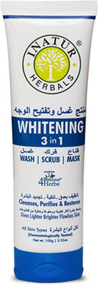 Inatur Whitening 3 In 1 Cream 100g, Wash, Scrub, Mask, Cleanses, Purifies & Restores Face Wash(100 g) 
Inatur Whitening 3 In 1 Cream 100g, Wash, Scrub, Mask, Cleanses, Purifies & Restores Face Wash(100 g)