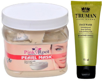 Pink Root PEARL MASK 400GM WITH TRUMAN POUR HOMME FACE WASH 75ML(Set of 2)