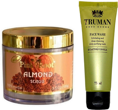Pink Root ALMOND SCRUB 100GM WITH TRUMAN POUR HOMME FACE WASH 75ML(Set of 2)