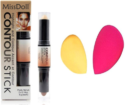 Miss Doll Beauty Blender Powder Puff & Contour Stick (brown) Concealer(Set of 3)