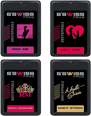 S'SWISS Combo of NOTY NITE, ROYAL MARRIAGE, PICK ME, NIGHT STORM (20 ML each) Unisex Perfumes Eau de Parfum - 80 ml(For Men & Women)
S'SWISS Combo of NOTY NITE, ROYAL MARRIAGE, PICK ME, NIGHT STORM (20 ML each) Unisex Perfumes Eau de Parfum - 80 ml(For Men & Women)