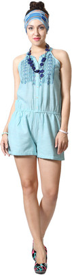 People Embroidered Women's Jumpsuit, Blue