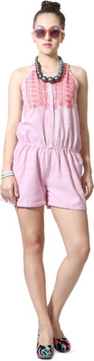 People Embroidered Women's Jumpsuit, Pink