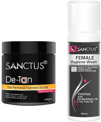 SANCTUS D-TAN Tan Removal Fairness Scrub AND Female Hygiene Wash Combo (100gm + 100ml)(Set of 2)
SANCTUS D-TAN Tan Removal Fairness Scrub AND Female Hygiene Wash Combo (100gm + 100ml)(Set of 2)