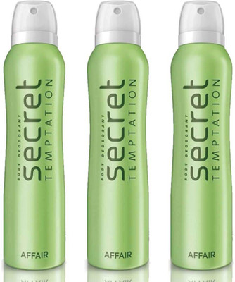 Secret Temptation Body Deodorant Pack Of 3 ( Affair ) Deodorant Spray - For Women(450 ml, Pack of 3)
Secret Temptation Body Deodorant Pack Of 3 ( Affair ) Deodorant Spray - For Women(450 ml, Pack of 3)