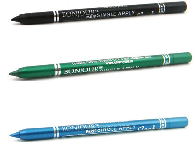 Bonjour Paris Single Apply 0807201651 Black-Green-Blue Kajal(Black, Green, Blue, 3.6 g)