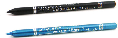 Bonjour Paris Single Apply 47201625 Black-Sky Blue Kajal(Black, Sky Blue, 2.4 g)