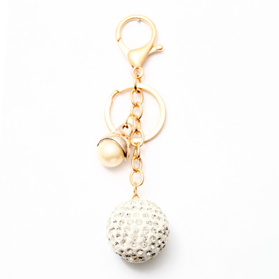 Lotus E GOLDEN HANGING WHITE DIAMOND BALL Key Chain