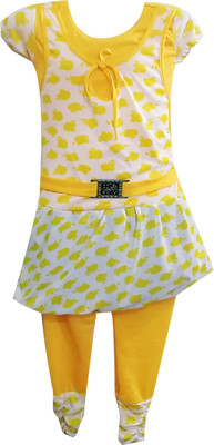 Fashionitz Girls Casual Top Pant(Yellow