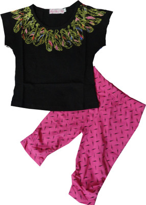 icepice Girls Casual Top Pant(Black, Multicolor