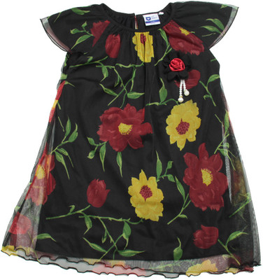 612 League Girls Midi/Knee Length Casual Dress(Black, Cap Sleeve