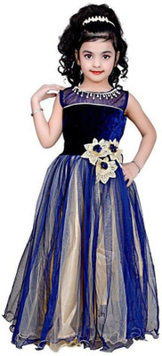 Smartlook Girls Maxi/Full Length Party Dress(Blue, Sleeveless