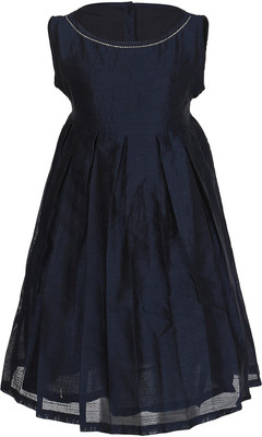 Femi Girls Midi/Knee Length Party Dress(Blue, Sleeveless, Navy blue