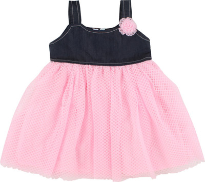 Jilax Girls Midi/Knee Length Party Dress(Pink, Sleeveless)