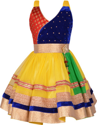 Aarika Girls Midi/Knee Length Party Dress(Gold, Sleeveless