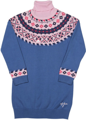 US Polo Kids Girls Mini/Short Casual Dress(Pink, Full Sleeve, Vallarta blue