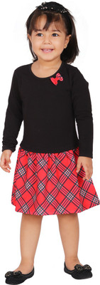 Beebay Girls Midi/Knee Length Casual Dress(Red, Full Sleeve)