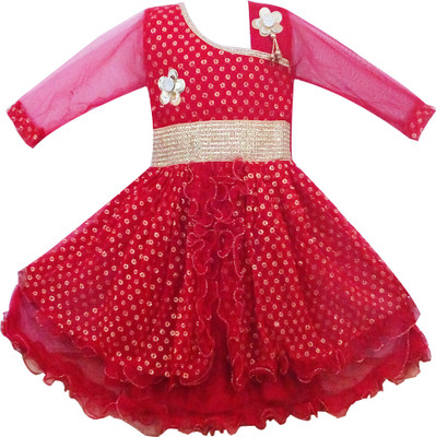 Fashionitz Girls Maxi/Full Length Party Dress(Red, Half Sleeve
