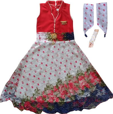 mkb Girls Maxi/Full Length Casual Dress, Red