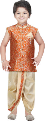 Shree Shubh Boys Dhoti & Kurta Set(Multicolor Pack of 1, Orange