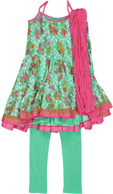 BIBA girls Girls Kurti and Legging Set(Blue, Turq-pnk