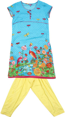 BIBA girls Girls Kurta and Patiala Set(Blue, Blu-pnk