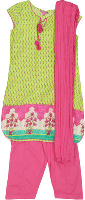 BIBA girls Girls Kurta and Patiala Set(Green, Limgrn-pnk