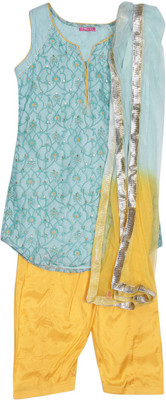 BIBA girls Girls Kurta and Patiala Set(Light Blue, Turq-yel
