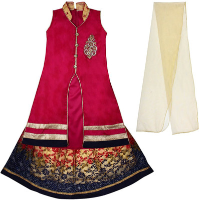Arshia Fashions Girls Lehenga Choli Ethnic Wear Embroidered Lehenga, Choli and Dupatta Set(Multicolor, Pack of 1, Pink