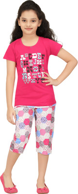 Red Ring Kids Nightwear Girls Printed Cotton(Multicolor Pack of 1
