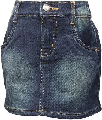 Western Basics Short For Girls Casual Solid Denim(Blue, Pack of 1, Dark dusty blue
