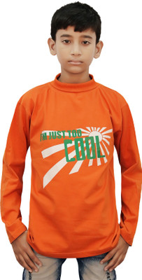 Kothari Boys Printed Cotton T Shirt(Orange, Pack of 1, Brown