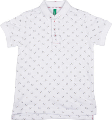 United Colors of Benetton Boys Printed Cotton T Shirt(White, Pack of 1