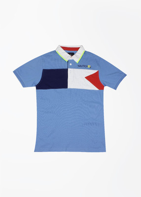 Nautica Boys Applique Cotton T Shirt(Blue, Pack of 1, 465