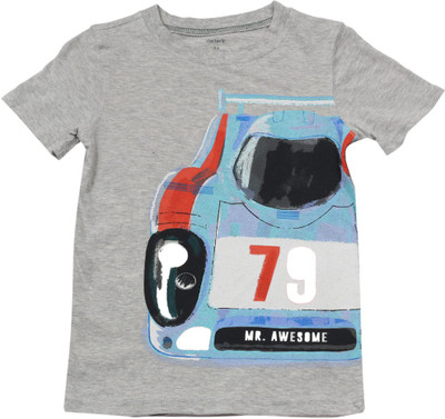 Carter's Boys Printed Cotton T Shirt(Grey, Pack of 1, Heather (053)