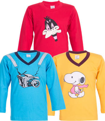 Ultra Fit Boys Printed Cotton T Shirt(Multicolor, Pack of 3), Red;turq;ylw