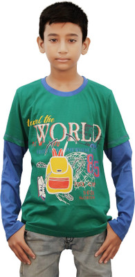 Kothari Boys Printed Cotton T Shirt(Green, Pack of 1