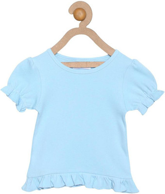 Hypernation Girls Solid Cotton T Shirt(Light Blue, Pack of 1, Sky blue