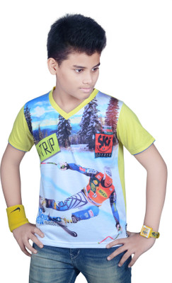 Mayur Original Boys Graphic Print Cotton Polyester Blend T Shirt(Yellow, Pack of 1
