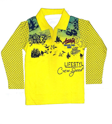 Cuddlezz Boys Printed Cotton T Shirt(Yellow, Pack of 1