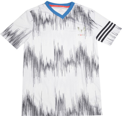 ADIDAS Boys Printed Polyester T Shirt(White, Pack of 1