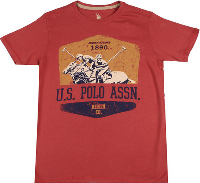 US Polo Kids Boys Printed Cotton T Shirt(Maroon, Pack of 1, Me. red